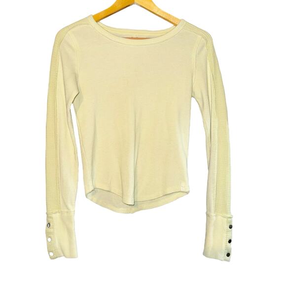 Free People Tops - Free People Tasha Thermal Top Light Yellow Long Cuff Womens Size XS Granola Girl
